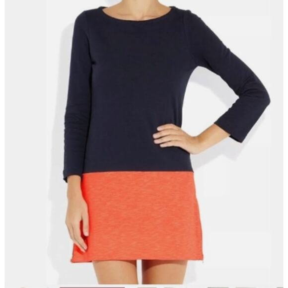 J Crew XSmall XS Navy Blue Coral Maritime Color Block Shift Dress Orange Cotton - Picture 11 of 11